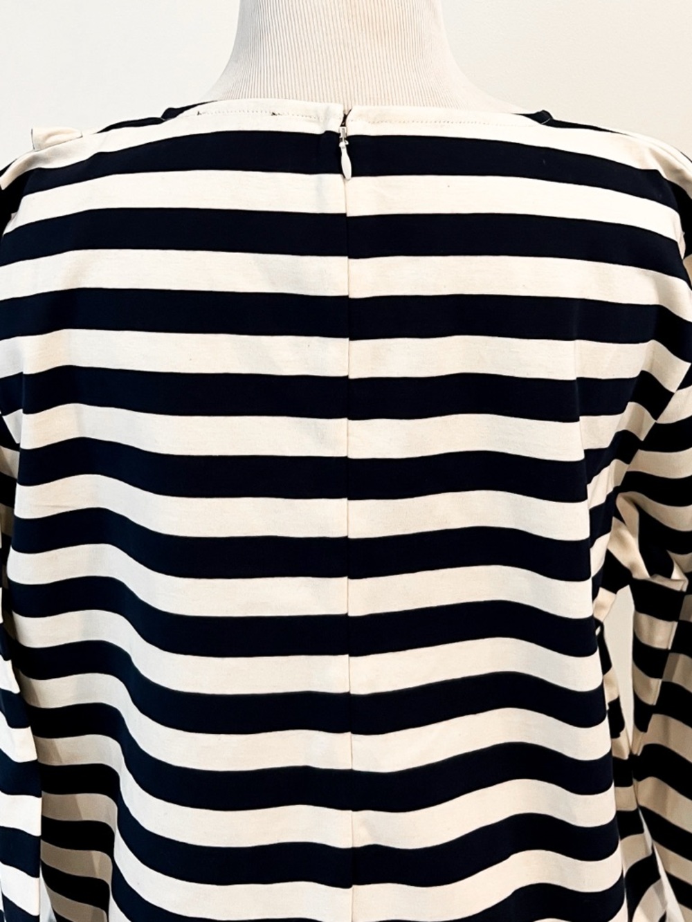 NWT J. Crew Navy Blue and White Striped Long Sleeve Ruffle Hem Shirt Womens XL - Picture 6 of 13